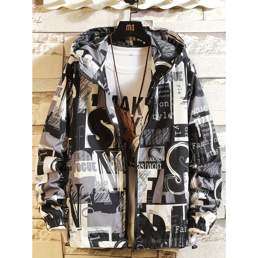 Street Fashion Vogue - سترة رياحية عصرية بطباعة نصية وحروف،