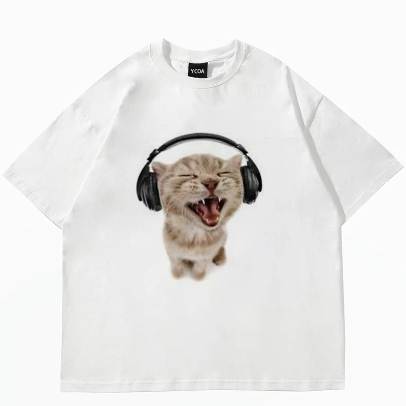 Fashion Street Cat - تي شيرت نسائي بأكمام قصيرة مطبوع