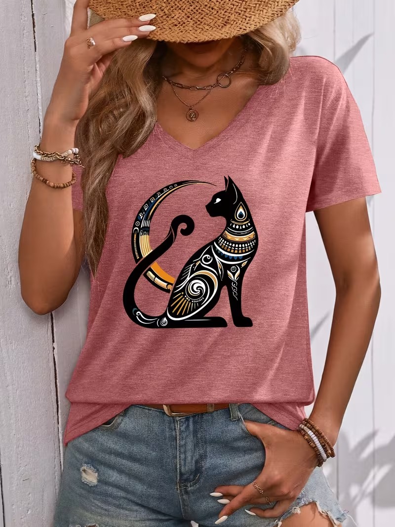 تي شيرت نسائي جديد للصيف بطباع - مراجعة Fashion Street Cat وسعره