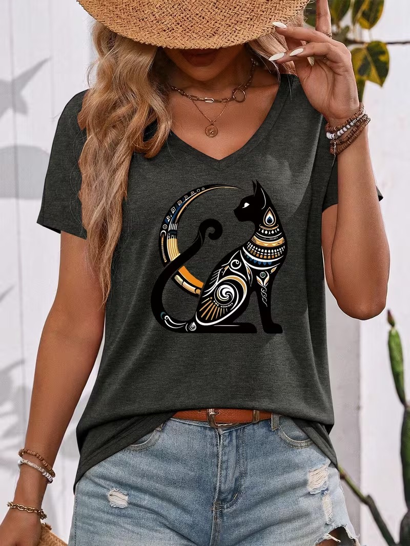 تي شيرت نسائي جديد للصيف بطباع - مراجعة Fashion Street Cat وسعره